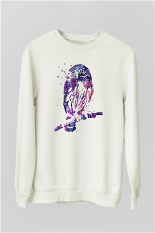 Baykuş Beyaz Unisex Sweatshirt