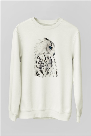 Baykuş Beyaz Unisex Sweatshirt