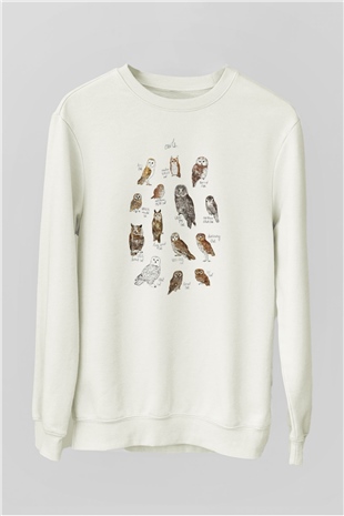 Baykuş Beyaz Unisex Sweatshirt