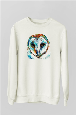 Baykuş Beyaz Unisex Sweatshirt