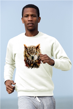 Baykuş Beyaz Unisex Sweatshirt
