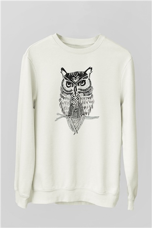 Baykuş Beyaz Unisex Sweatshirt