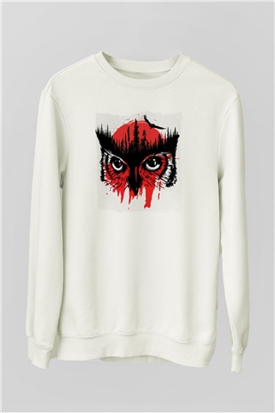 Baykuş Beyaz Unisex Sweatshirt