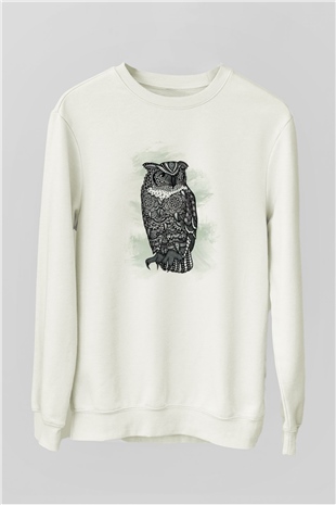 Baykuş Beyaz Unisex Sweatshirt