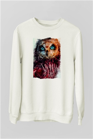 Baykuş Beyaz Unisex Sweatshirt