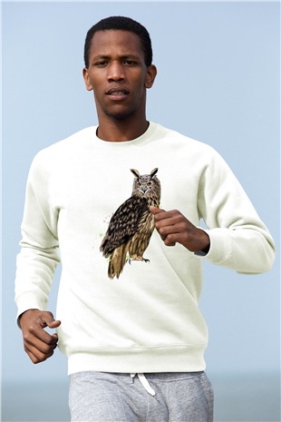 Baykuş Beyaz Unisex Sweatshirt