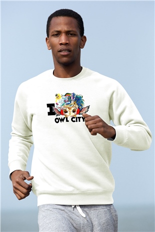 Baykuş Beyaz Unisex Sweatshirt