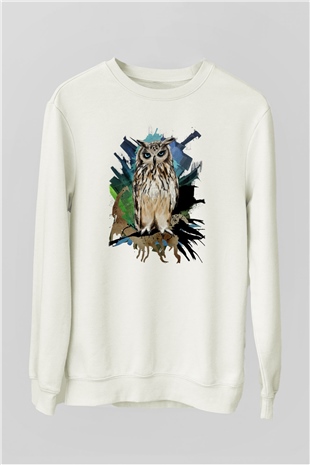 Baykuş Beyaz Unisex Sweatshirt