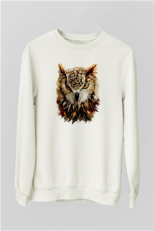 Baykuş Beyaz Unisex Sweatshirt