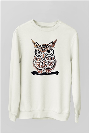 Baykuş Beyaz Unisex Sweatshirt
