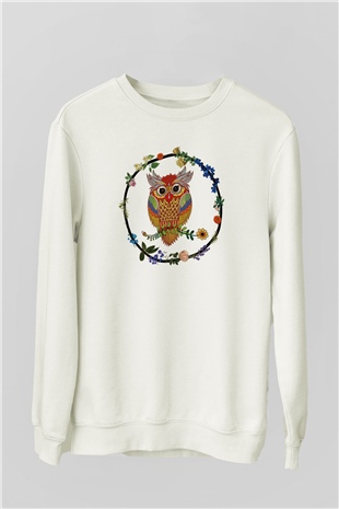 Baykuş Beyaz Unisex Sweatshirt