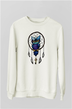Baykuş Beyaz Unisex Sweatshirt