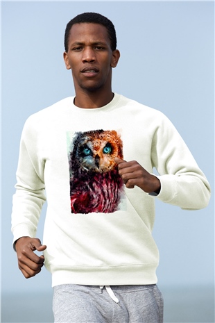 Baykuş Beyaz Unisex Sweatshirt