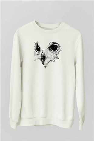 Baykuş Beyaz Unisex Sweatshirt