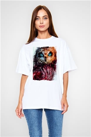 Baykuş Beyaz Oversize Tişört Oversize T-shirt - TişörtFabrikası