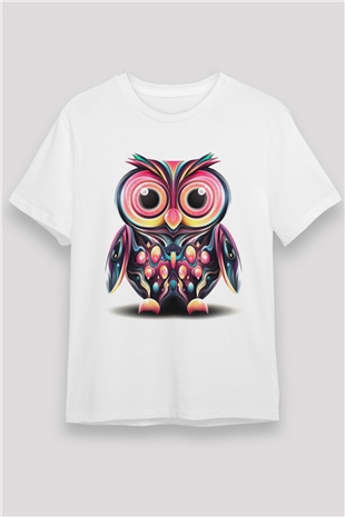 Baykuş Beyaz Unisex Tişört T-Shirt - TişörtFabrikası