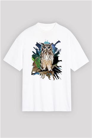 Baykuş Beyaz Oversize Tişört Oversize T-shirt - TişörtFabrikası