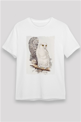 Baykuş Beyaz Unisex Tişört T-Shirt - TişörtFabrikası