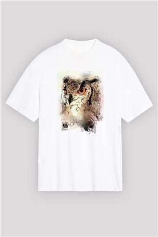 Baykuş Beyaz Oversize Tişört Oversize T-shirt - TişörtFabrikası