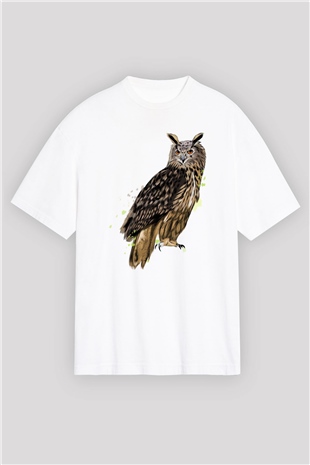 Baykuş Beyaz Oversize Tişört Oversize T-shirt - TişörtFabrikası