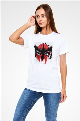 Baykuş Beyaz Unisex Tişört T-Shirt - TişörtFabrikası