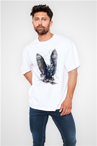 Baykuş Beyaz Oversize Tişört Oversize T-shirt - TişörtFabrikası