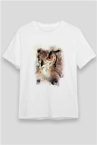 Baykuş Beyaz Unisex Tişört T-Shirt - TişörtFabrikası