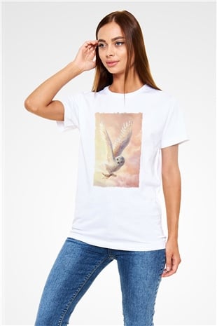 Baykuş Beyaz Unisex Tişört T-Shirt - TişörtFabrikası