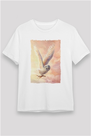 Baykuş Beyaz Unisex Tişört T-Shirt - TişörtFabrikası