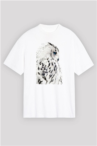 Baykuş Beyaz Oversize Tişört Oversize T-shirt - TişörtFabrikası