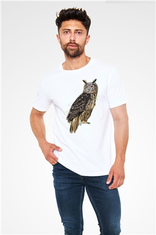 Baykuş Beyaz Unisex Tişört T-Shirt - TişörtFabrikası