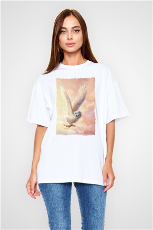 Baykuş Beyaz Oversize Tişört Oversize T-shirt - TişörtFabrikası