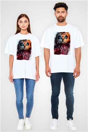 Baykuş Beyaz Oversize Tişört Oversize T-shirt - TişörtFabrikası