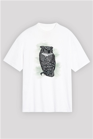 Baykuş Beyaz Oversize Tişört Oversize T-shirt - TişörtFabrikası