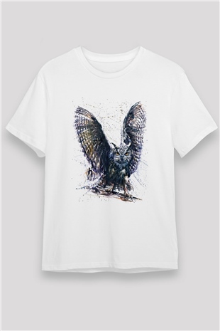 Baykuş Beyaz Unisex Tişört T-Shirt - TişörtFabrikası
