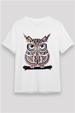Baykuş Beyaz Unisex Tişört T-Shirt - TişörtFabrikası
