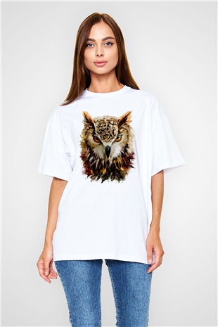 Baykuş Beyaz Oversize Tişört Oversize T-shirt - TişörtFabrikası