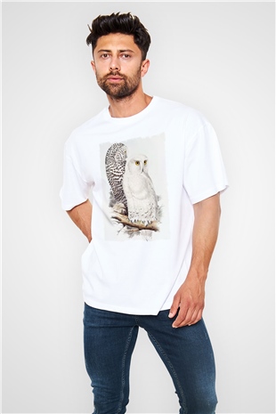 Baykuş Beyaz Oversize Tişört Oversize T-shirt - TişörtFabrikası
