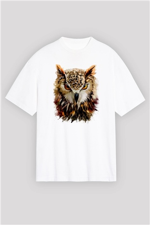 Baykuş Beyaz Oversize Tişört Oversize T-shirt - TişörtFabrikası
