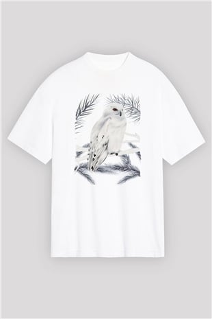 Baykuş Beyaz Oversize Tişört Oversize T-shirt - TişörtFabrikası