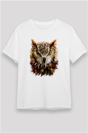 Baykuş Beyaz Unisex Tişört T-Shirt - TişörtFabrikası