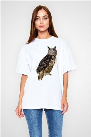 Baykuş Beyaz Oversize Tişört Oversize T-shirt - TişörtFabrikası
