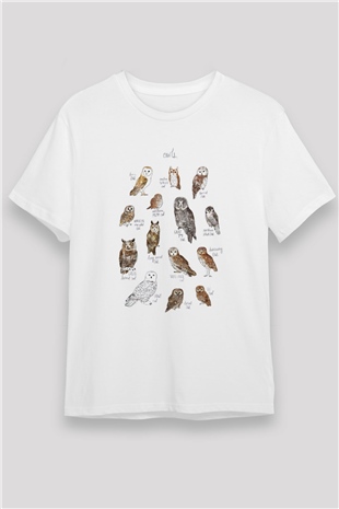 Baykuş Beyaz Unisex Tişört T-Shirt - TişörtFabrikası