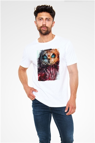Baykuş Beyaz Unisex Tişört T-Shirt - TişörtFabrikası