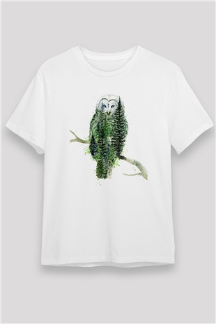 Baykuş Beyaz Unisex Tişört T-Shirt - TişörtFabrikası