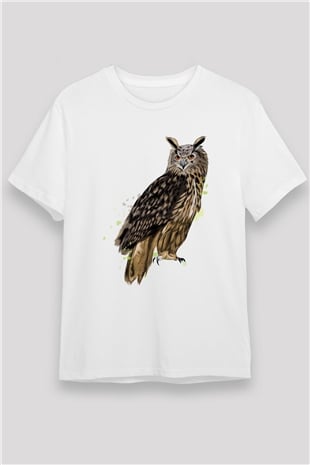 Baykuş Beyaz Unisex Tişört T-Shirt - TişörtFabrikası
