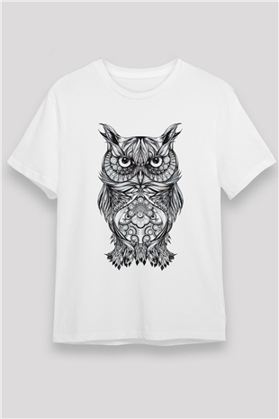 Baykuş Beyaz Unisex Tişört T-Shirt - TişörtFabrikası