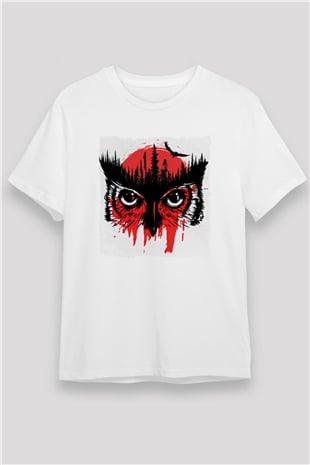 Baykuş Beyaz Unisex Tişört T-Shirt - TişörtFabrikası