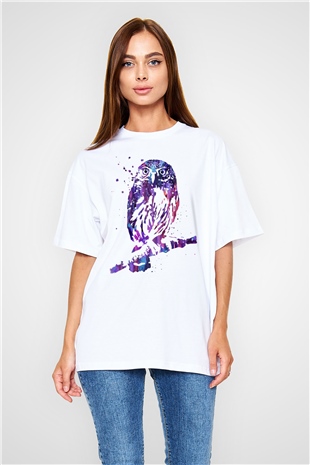 Baykuş Beyaz Oversize Tişört Oversize T-shirt - TişörtFabrikası