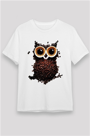 Baykuş Beyaz Unisex Tişört T-Shirt - TişörtFabrikası
